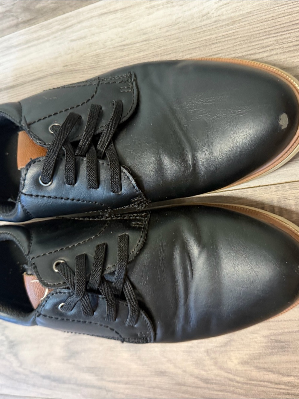 DSW Kids Black Lace-Up Dress Shoes with Tan Trim